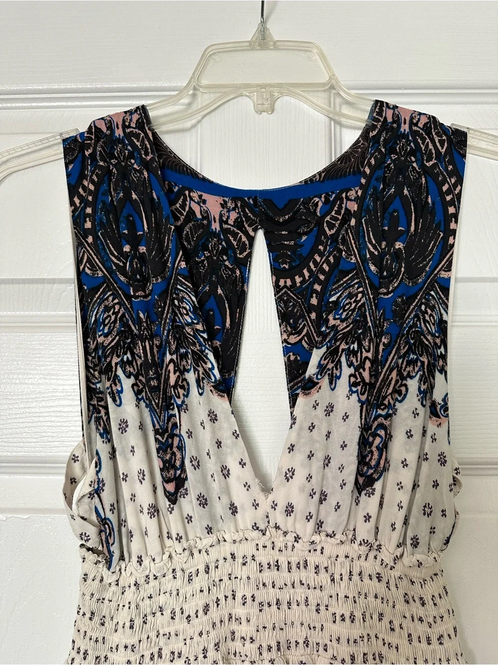 NWOT size Medium Free People Cream Midi Dress with Blue & Black Printed - Picture 2 of 7
